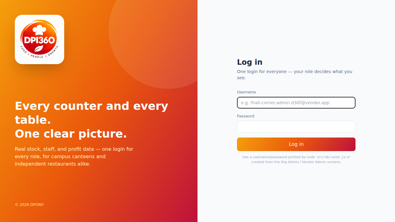 Login screen